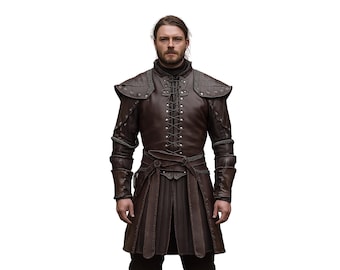 The Iron Huntsman - Handmade Brown Leather Ren Fair Jerkin - Pure Leather Medieval Renaissance Jacket - Dungeons And Dragons Cosplay Costume