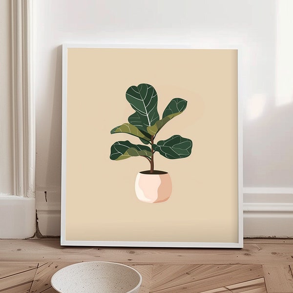 Ficus Elastica Illustration, Modern Botanical Digital Print, Ficus Plant Wall Art, Boho Plant Print, Botanical Wall Decor, Digital Download