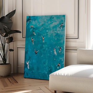 Swimming Wall Art Print: Minimalistic Blue Modern Decor, Ocean Inspired Giclee Print, Home & Bathroom Coastal Art