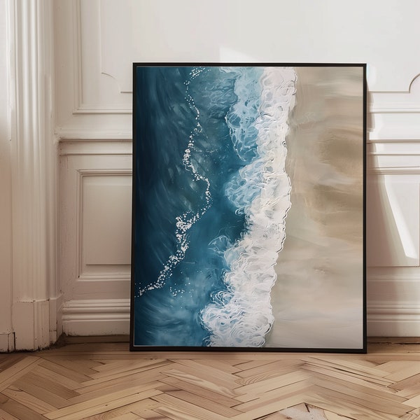 Sea Scape Painting, Ocean Waves Wall Art, Beach Print, Modern Coastal Wall Decor, Digital Download, Sea Waves Poster, Aerial Ocean printable