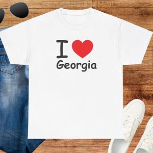I Love Georgia Unisex Heavy Cotton Tee, Perfect Gift for Georgia Fans, Casual Wear, Travel Souvenir, Holiday Gift