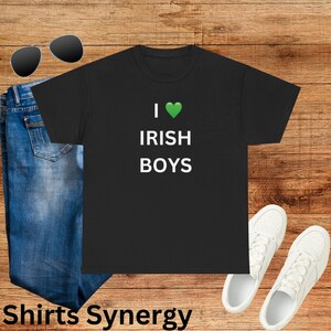I Heart Irish Boys Tee, Unisex Cotton Shirt for St. Patrick&#39;s Day, Casual Wear, Gift for Irish Lovers, Trendy Graphic Tee