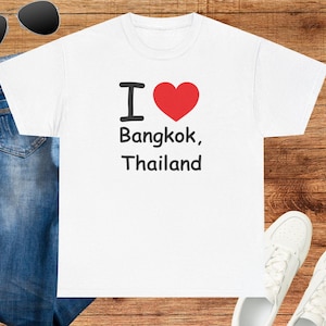 I Love Bangkok, Thailand Unisex Heavy Cotton Tee, Travel Shirt, Souvenir Gift, Casual Wear, Vacation Apparel, Asia Lover Tee