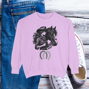 Cowgirl sweatshirt Girl and Her Horse Sweatshirt comfort colors womens mens horse lover gift custom personalized gift riding sweatshirt
