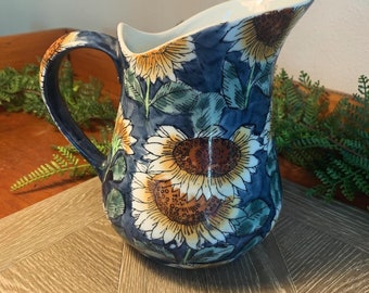 Vintage Holland Sunflower Pitcher with Handle