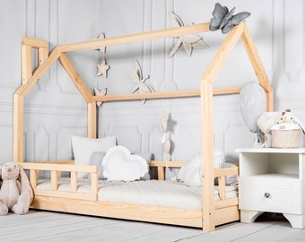 House Bed Frame Slats, Montessori, Toddler Furniture, Indoor playhouse, Nursery decor, Kid play room, Wood Platform bed