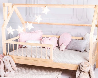 House Bed Frame Slats, Montessori, Toddler Furniture, Indoor playhouse, Nursery decor, Kid play room, Wood Platform bed