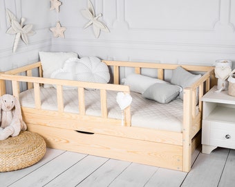 House Bed Frame Slats, Montessori, Toddler Furniture, Indoor playhouse, Nursery decor, Kid play room, Wood Platform bed, Drawer