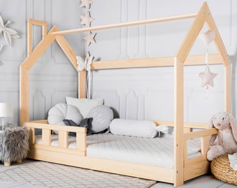 House Bed Frame Slats, Montessori, Toddler Furniture, Indoor playhouse, Nursery decor, Kid play room, Wood Platform bed