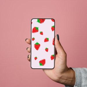 iPhone Wallpaper Strawberry | Summer Wallpaper Download | Cute Fruit Phone Background | Aesthetic Red Digital Art