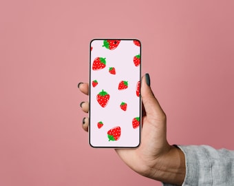 iPhone Wallpaper Strawberry | Summer Wallpaper Download | Cute Fruit Phone Background | Aesthetic Red Digital Art