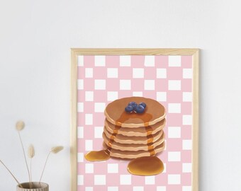 Pancake Wall Art Print – Cozy Breakfast Kitchen Decor, Stack of Pancakes Food Illustration, Rustic Farmhouse Dining Room Printable Poster