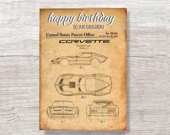 Corvette Birthday Card, Personalize this Classic Car Card for Dad, Husband ,Grandpa, Corvette lovers, and More!