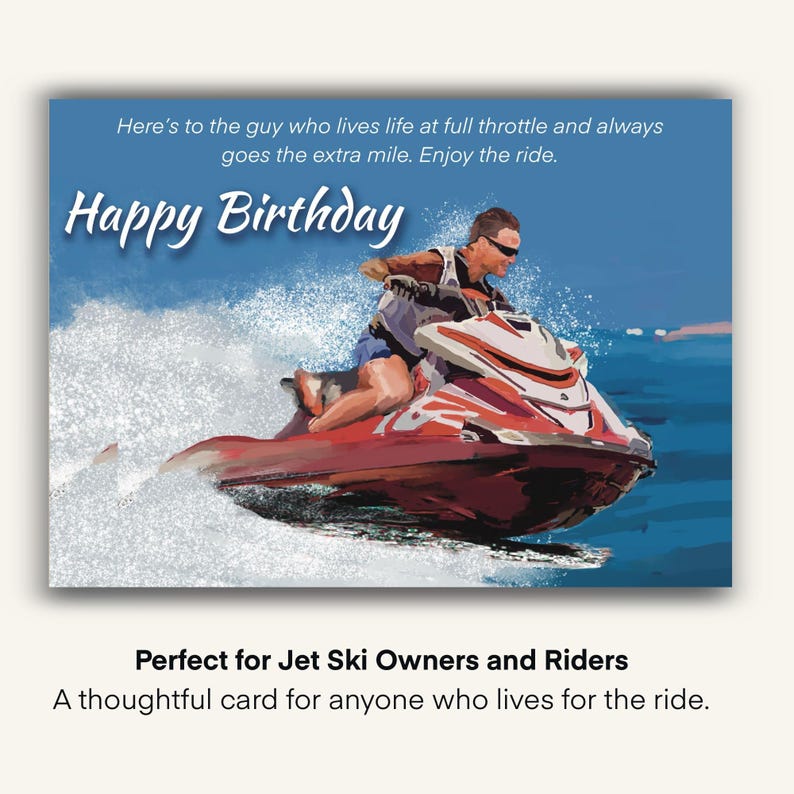 Jet Ski Birthday: FREE to Personalize Inside - Waverunner, Sea-Doo, PWC Riders Card Bild 2