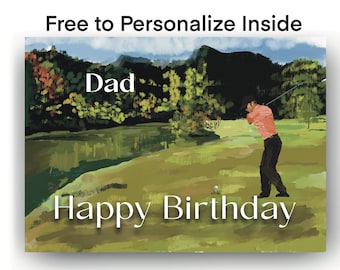 Dad Birthday for Golfer - Card for Golfing, FREE to Personalize Inside