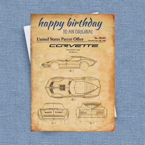 Carte d'anniversaire Corvette, carte voiture classique pour papa, mari, grand-père, amateurs de Corvette et plus encore !