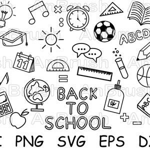 School Doodle Clipart, Back to School, Cute Clipart, School Icons, Doodle Line Art, School Svg Bundle, School clip art, kawaii school svg