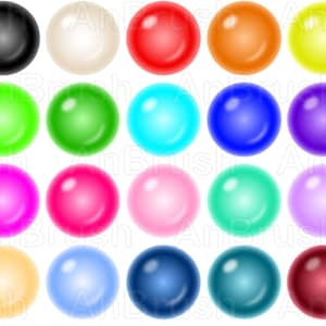 May include: A set of 20 colorful round buttons with a glossy finish. The buttons are arranged in a grid pattern and include colors such as red, blue, green, yellow, pink, and purple.