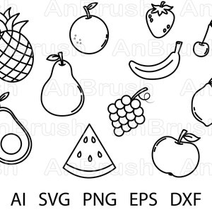 Fruits icons, Fruit svg, vector, fruit сricut cut files, Doodle Line Art, Fruits Svg Bundle, Instant Download, PNG, Svg, EPS, DXF