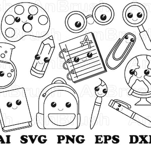 School clip art, kawaii school svg, school supplies svg, cute clip art, back to school svg, cut file cricut, school vector, school png