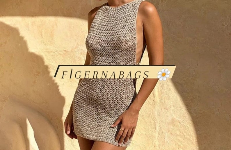 hand gestricktes Kleid, handgemachtes Strickkleid, Strandkleid, Sommer Strick Strandkleid, Sommer Strandkleid, Handmade, Badeanzug Top Kleid Bild 1