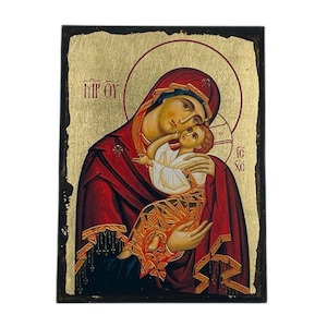 Icon of the Virgin Mary - Greek Orthodox handmade wooden icon, Byzantine icon, Orthodox wall art, Christian gift, Iconography