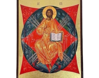 Icon of Jesus Christ - Greek Orthodox handmade wooden icon, Byzantine icon, Orthodox wall art, Christian gift, Iconography