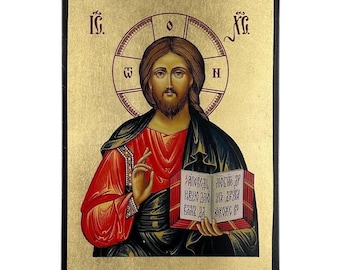 Jesus Christ Pantocrator Icon - Greek Orthodox handmade wooden icon, Byzantine icon, Orthodox wall art, Christian gift, Iconography