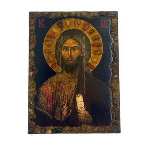 Jesus Christ Pantocrator Icon - Greek Orthodox handmade wooden icon, Byzantine icon, Orthodox wall art, Christian gift, Iconography