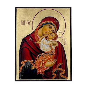 Icon of the Virgin Mary - Greek Orthodox handmade wooden icon, Byzantine icon, Orthodox wall art, Christian gift, Iconography