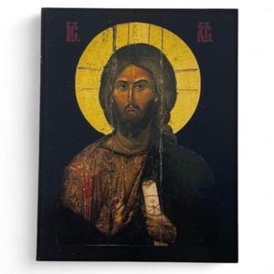 Jesus Christ Greek Orthodox Icon – Handmade Byzantine Wooden Icon for Prayer Corner, Home Altar, Christian Wall Art and Gift
