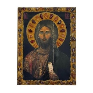 Jesus Christ Pantocrator Icon - Greek Orthodox handmade wooden icon, Byzantine icon, Orthodox wall art, Christian gift, Iconography