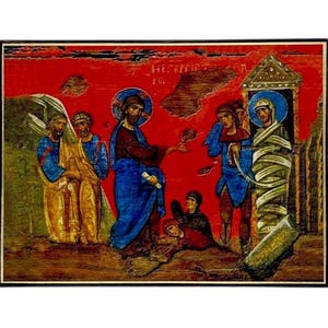 Icon of the Raising of Lazarus - Greek Orthodox handmade wooden icon, Byzantine icon, Orthodox wall art, Christian gift