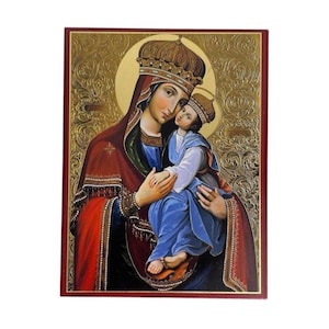 Icon of the Virgin Mary - Christian Icon handmade on wood with gold leaf background, Wall art, Christian gift,  Iconography