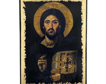 Icon of Jesus Christ Almighty - Greek Orthodox handmade wooden icon, Byzantine icon, Orthodox wall art, Christian gift, Iconography