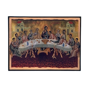 The Last Supper Icon - Greek Orthodox handmade wooden icon, Byzantine icon, Orthodox wall art, Christian gift, Iconography