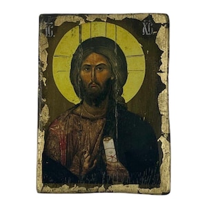 Jesus Christ Icon - Greek Orthodox handmade wooden icon, Byzantine icon, Orthodox wall art, Christian gift, Iconography
