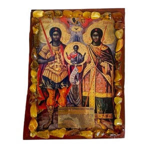 Icon of Archangels Gabriel and Michael - Greek Orthodox handmade wooden icon, Byzantine icon, Orthodox wall art, Christian gift, Iconography