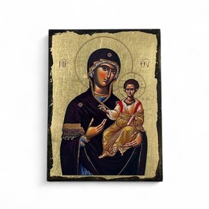 聖母マリアのアイコン - ギリシャ正教の手作り木製アイコン、ビザンチンアイコン、正教会の壁画、キリスト教の贈り物、イコノグラフィー