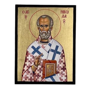 Icon of Saint Nicholas the Wonderworker- Greek Orthodox handmade wooden icon, Byzantine icon, Orthodox wall art, Christian gift, Iconography