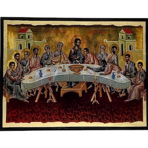 The Last Supper Icon - Greek Orthodox handmade wooden icon, Byzantine icon, Orthodox wall art, Christian gift, Iconography