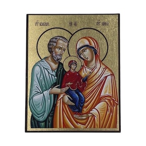 Icon of St. Joachim and Anna - Greek Orthodox handmade wooden icon, Byzantine icon, Orthodox wall art, Christian gift, Iconography