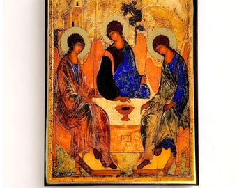 Holy Trinity Orthodox Icon with Gold Leaf, Rublev Tradition