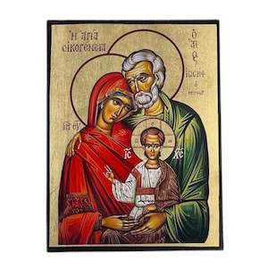 Icon of the Holy Family - Greek Orthodox handmade wooden icon, Byzantine icon, Orthodox wall art, Christian gift, Iconography