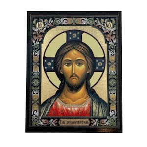 Icon of Jesus Christ - Greek Orthodox handmade wooden icon, Byzantine icon, Orthodox wall art, Christian gift, Iconography