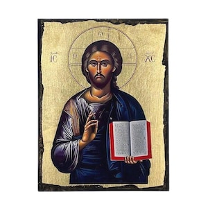 Jesus Christ Pantocrator Icon - Greek Orthodox handmade wooden icon, Byzantine icon, Orthodox wall art, Christian gift, Iconography