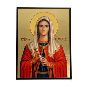 Icon Saint Emily - christelijk icoon handgemaakt op hout met bladgoudachtergrond, kunst aan de muur, christelijk cadeau, iconografie