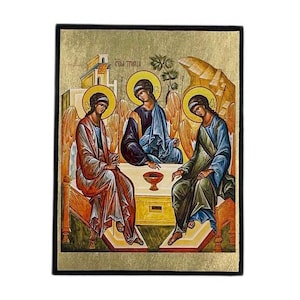 Icon of the Holy Trinity - Greek Orthodox handmade wooden icon, Byzantine icon, Orthodox wall art, Christian gift, Iconography