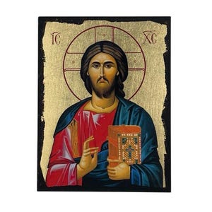 Jesus Christ Pantocrator Icon - Greek Orthodox handmade wooden icon, Byzantine icon, Orthodox wall art, Christian gift, Iconography