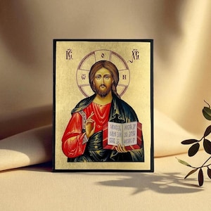 Small Handmade Orthodox Icon of Jesus Christ Almighty – Christian Wood Icon for Prayer Corner, Travel, Spiritual Decor or Christian Gift